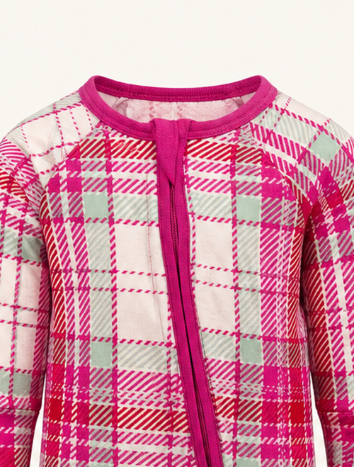 Pink check viscous zipper romper