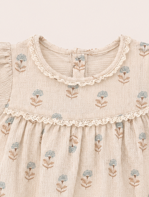 Beige floral ruffles fanncy onesie