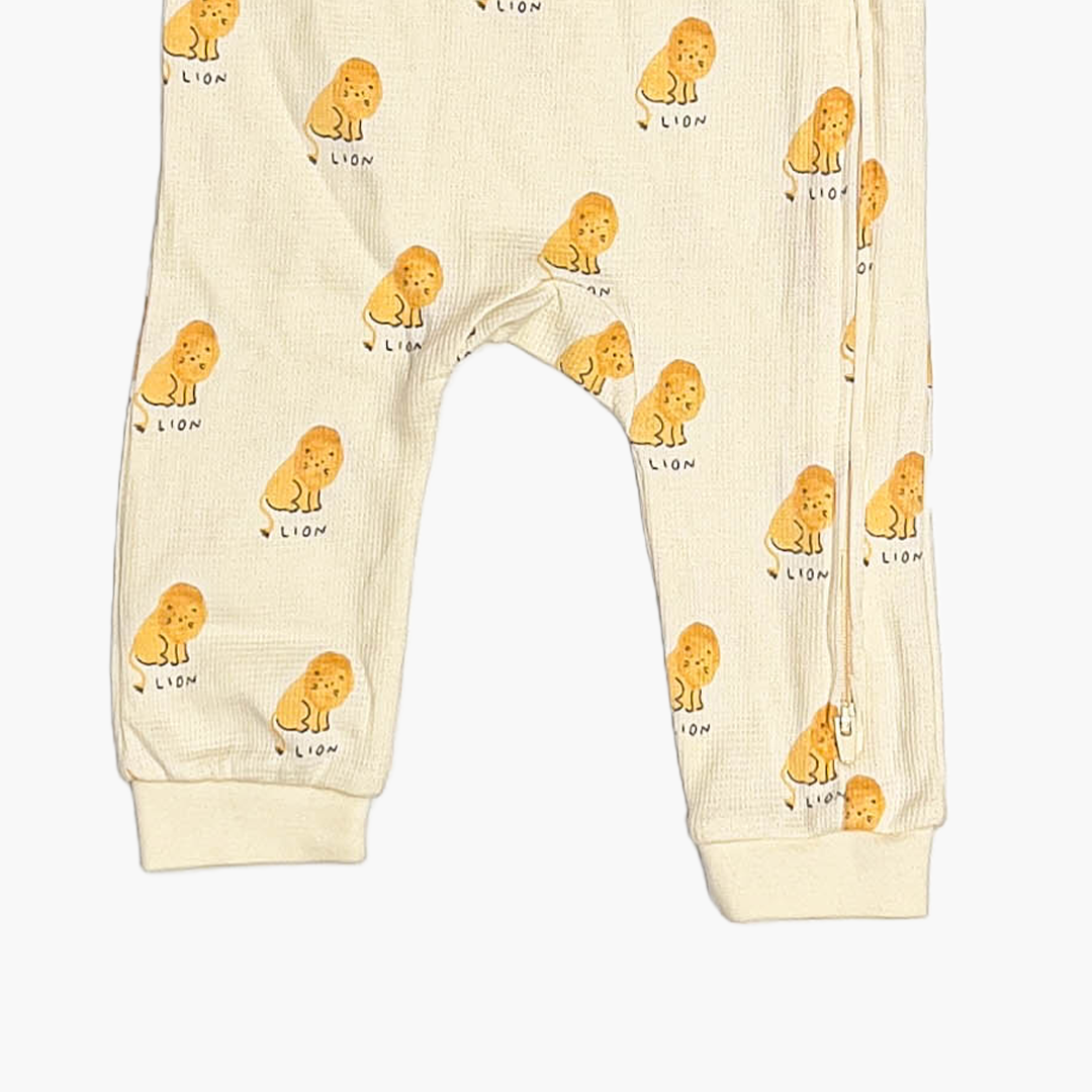 YELLOW KNITTED LION PRINTED ROMPER