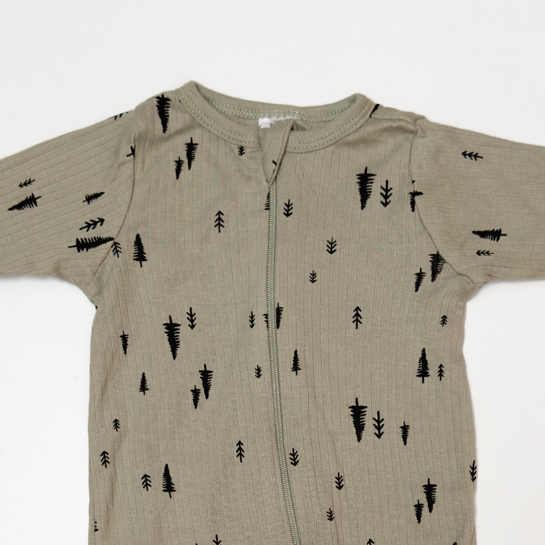 GREEN RIBBED UNISEX ZIPPER SLEEPSUIT