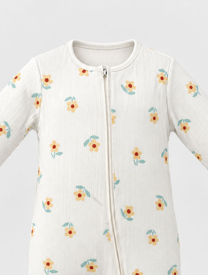 Floral zipper ribber sleepsuit