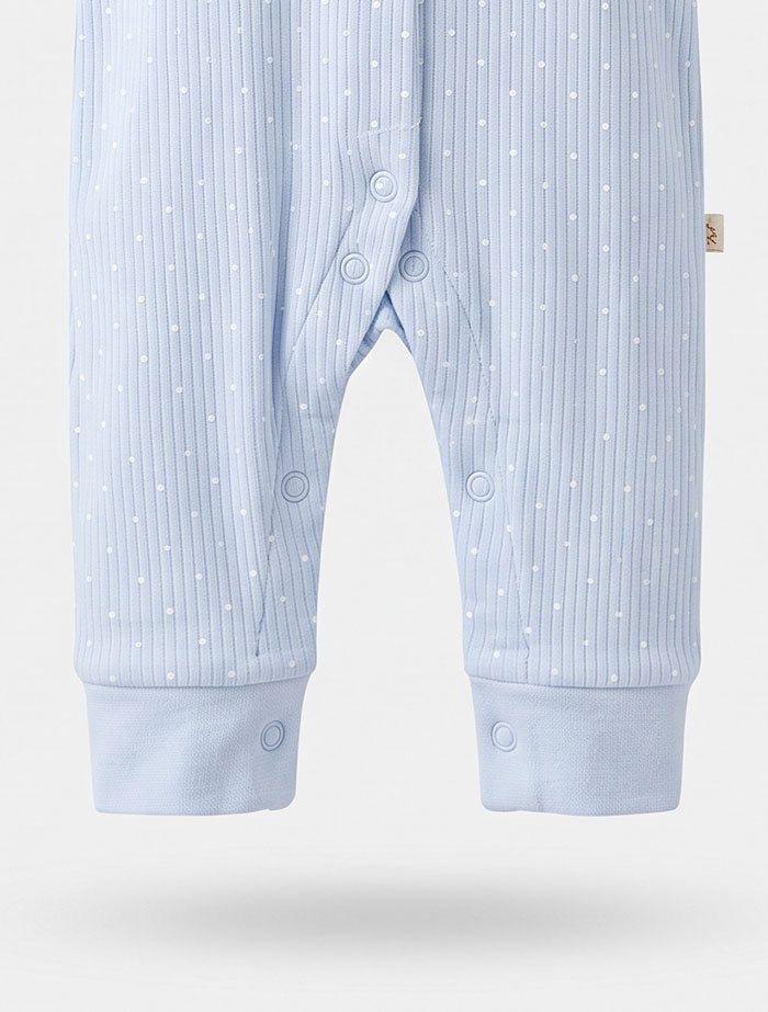 Blue strawberry ribbed button romper
