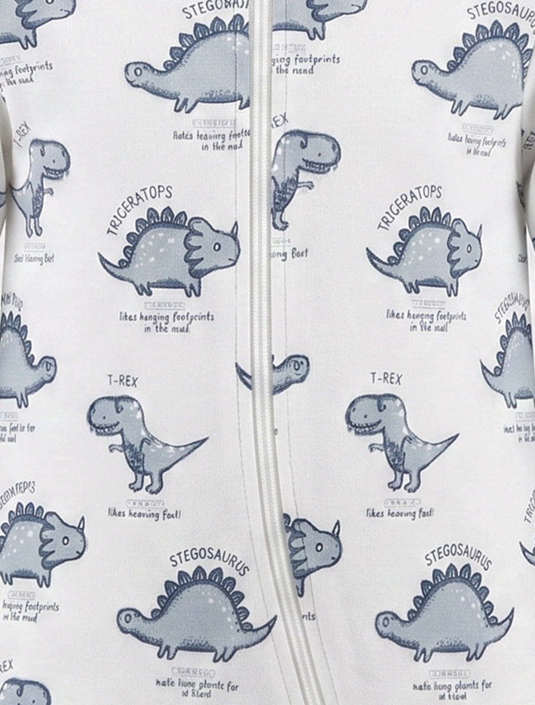 White dino printed zipper sleepsuit