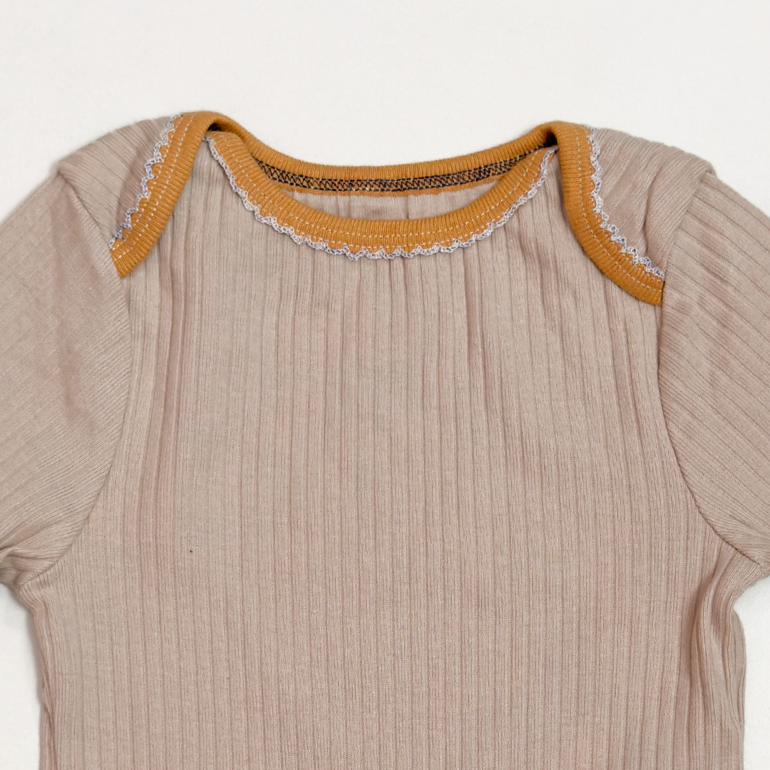 BEIGE STRIPED MULTICOLOURED BORDER ONESIE