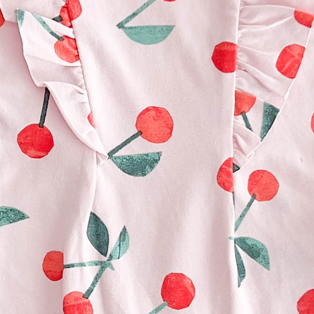CHERRY PATTERNED RUFFLED ROMPER