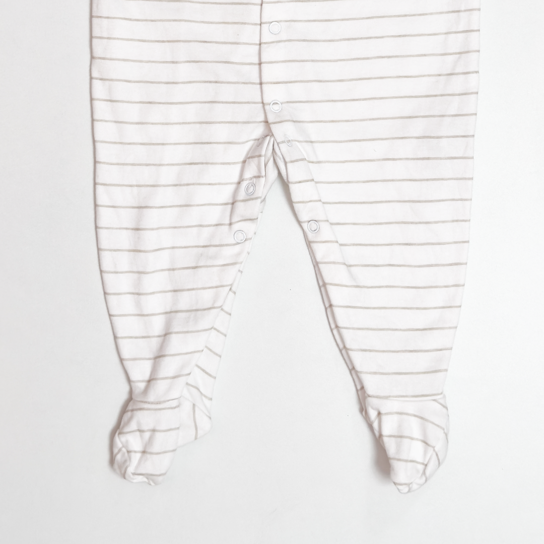 WHITE AND GREY STRIPED SLEEPSUIT