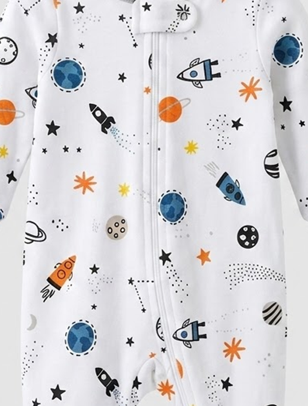 White printed zipper sleepsuits