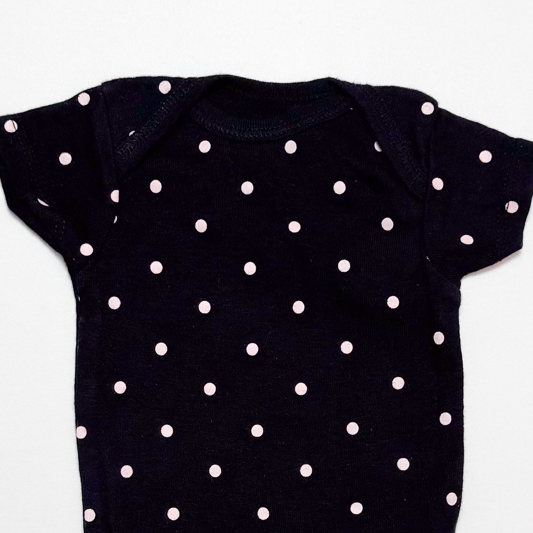 BLACK POLKA DOTTED ONESIE