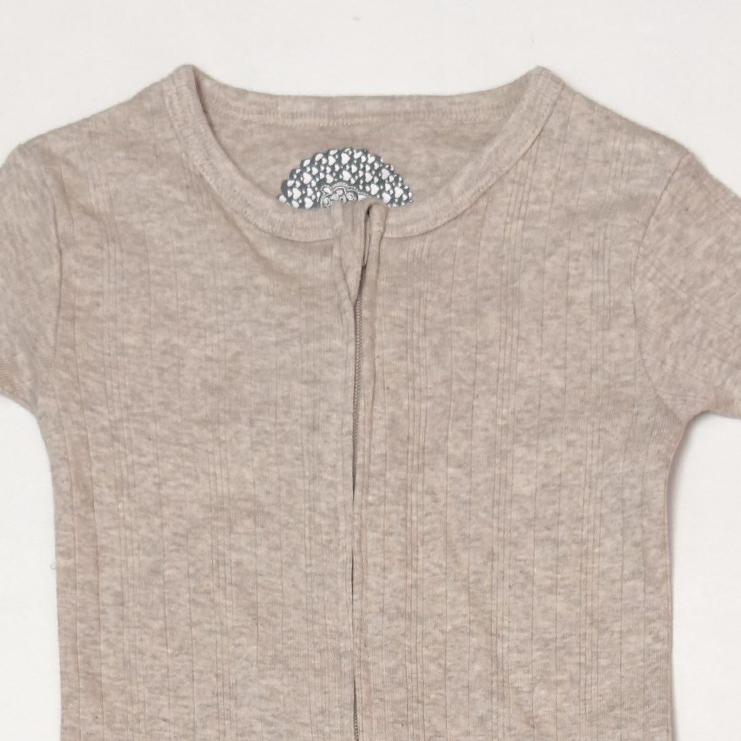 BEIGE RIBBED ZIPPER SLIM FIT SLEEPSUIT