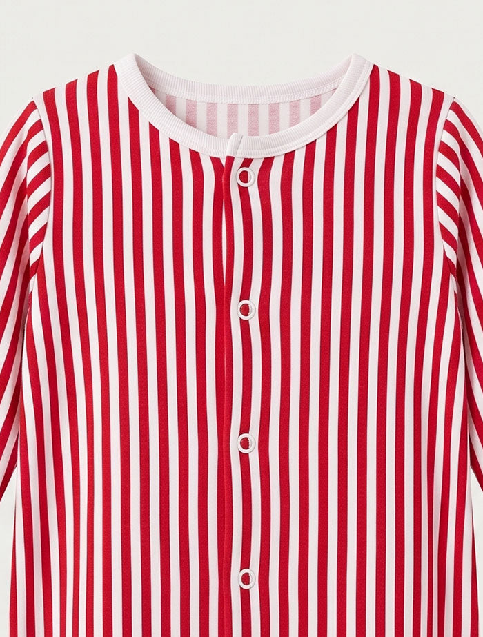 Red and white stripes button sleepsuit