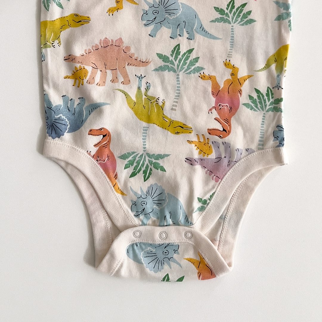 multi color dinosaur printed onesie