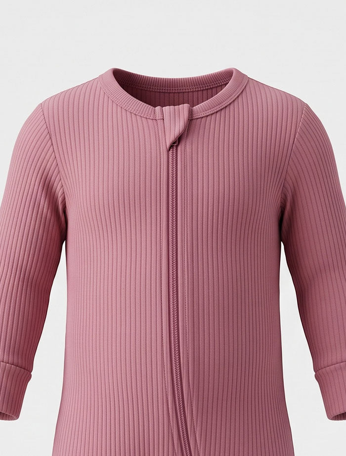 Pink ribbed 2 way zipper sleepsuit