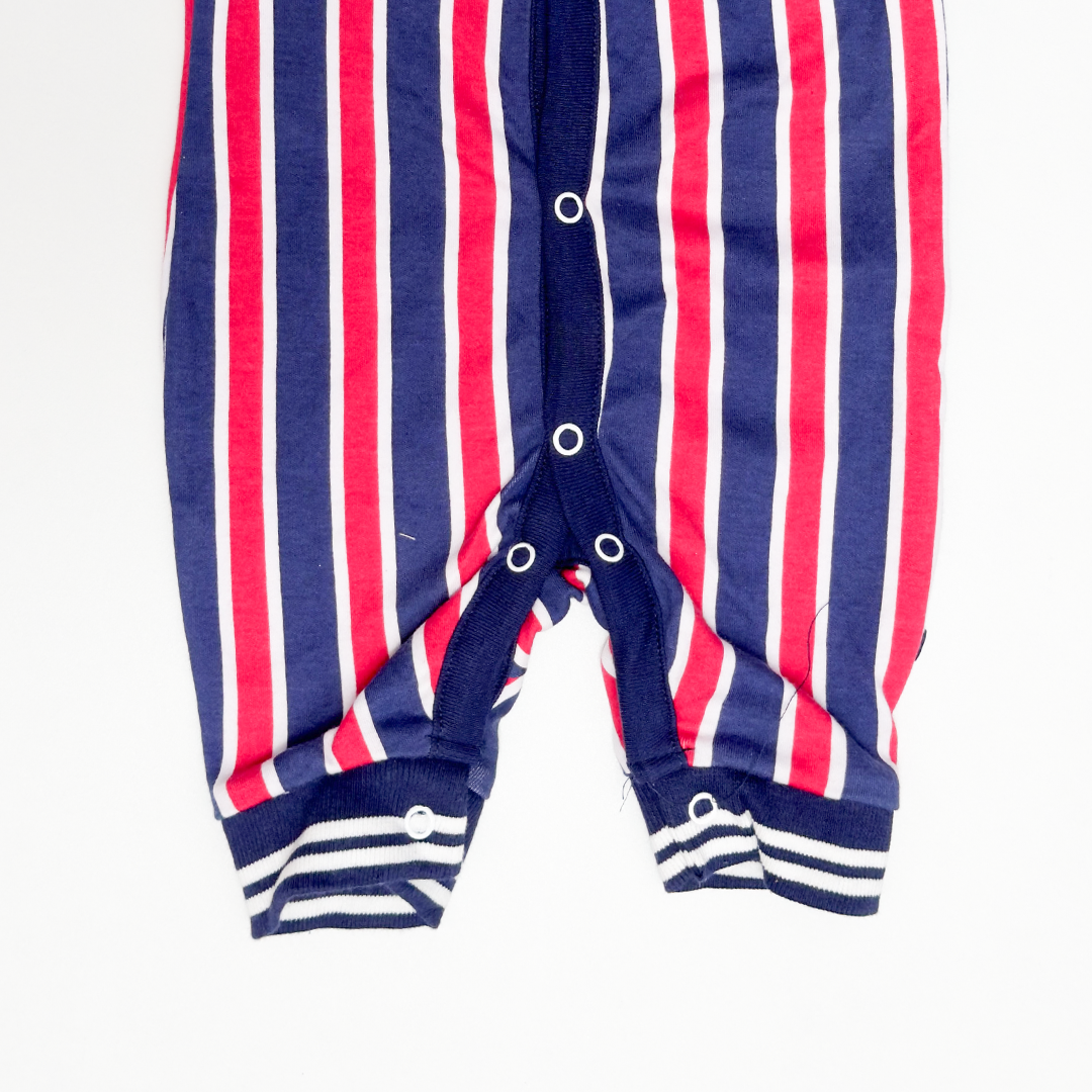 BLUE AND RED STRIPED ROMPER