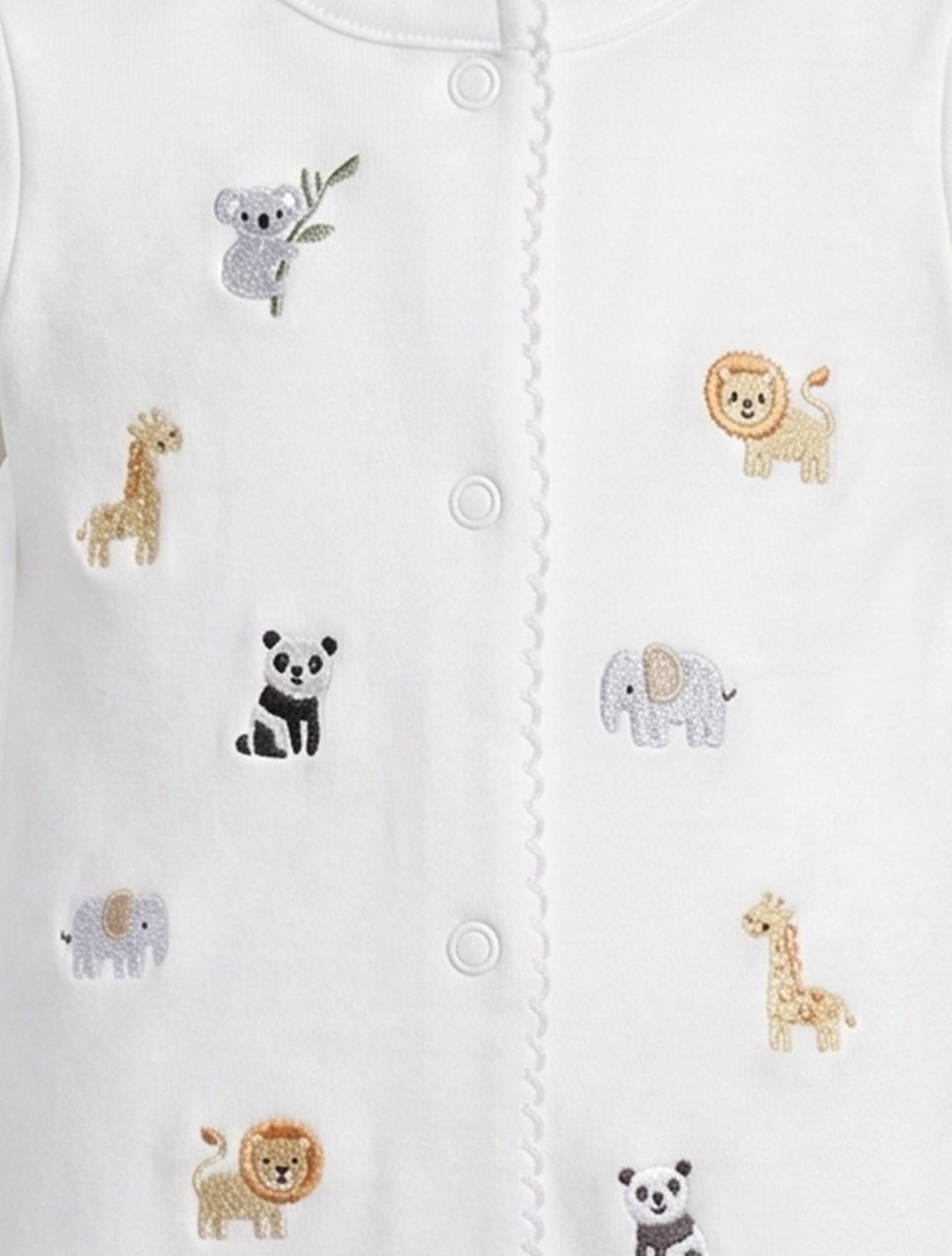 WHITE BUTTON ANIMAL SLEEPSUIT