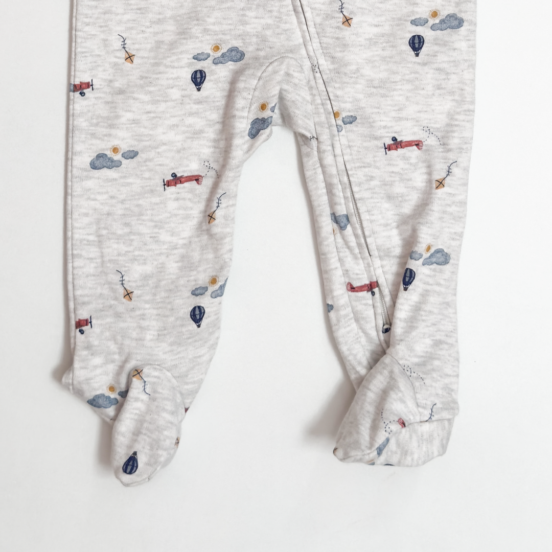 GREY PRINTED ZIPPER SLEEPSUIT
