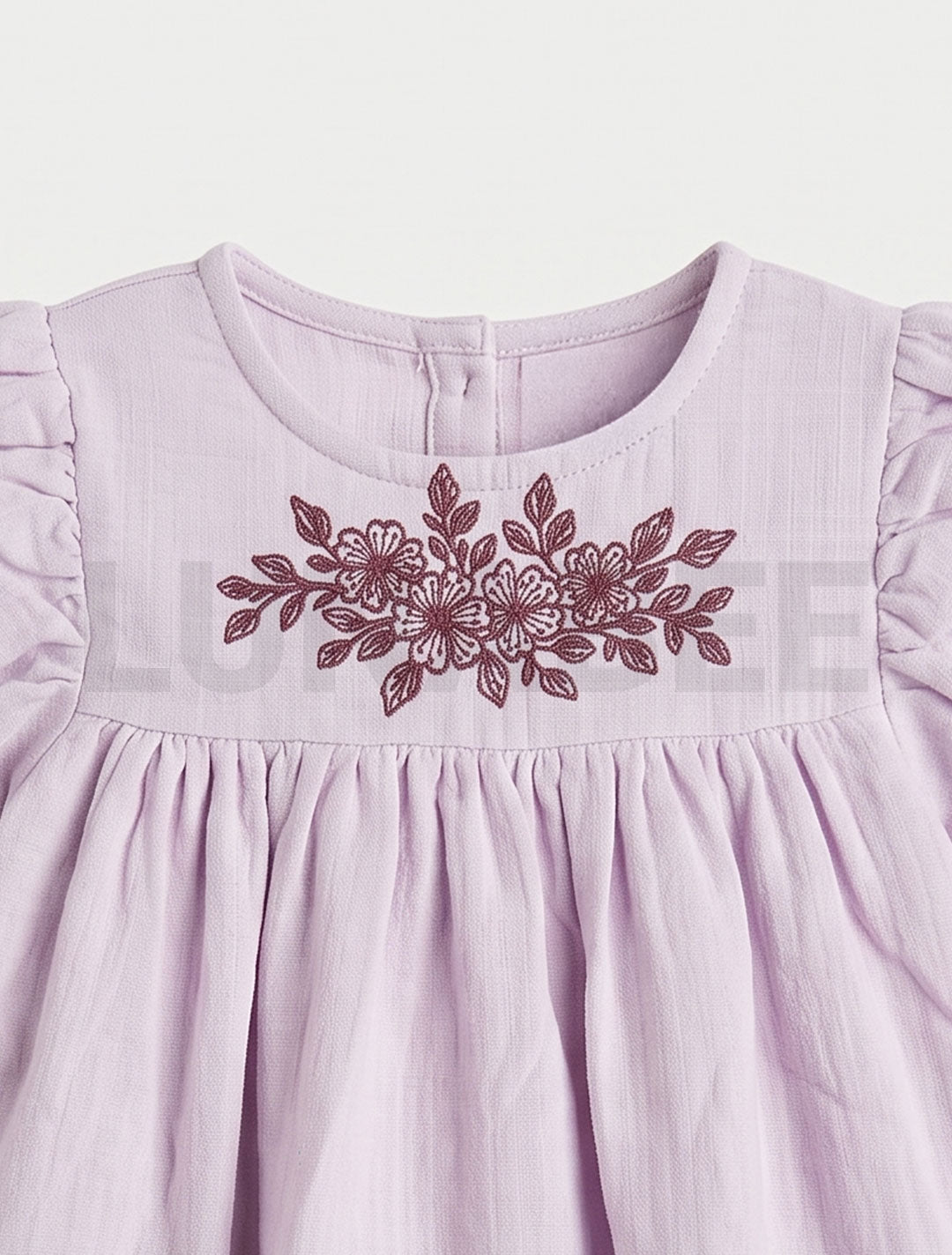 Lavender floral embroidered puff sleeve dress