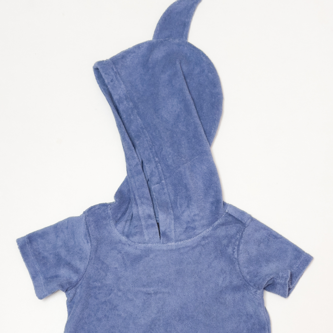 BLUE VELVET HOODED JUMPSUIT