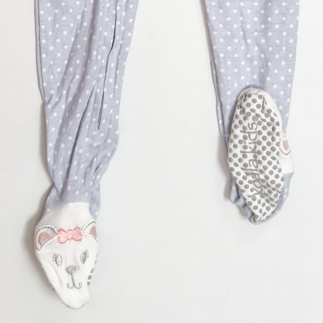 BLUE POLKA DOTTED SLIM FITTED SLEEPSUIT