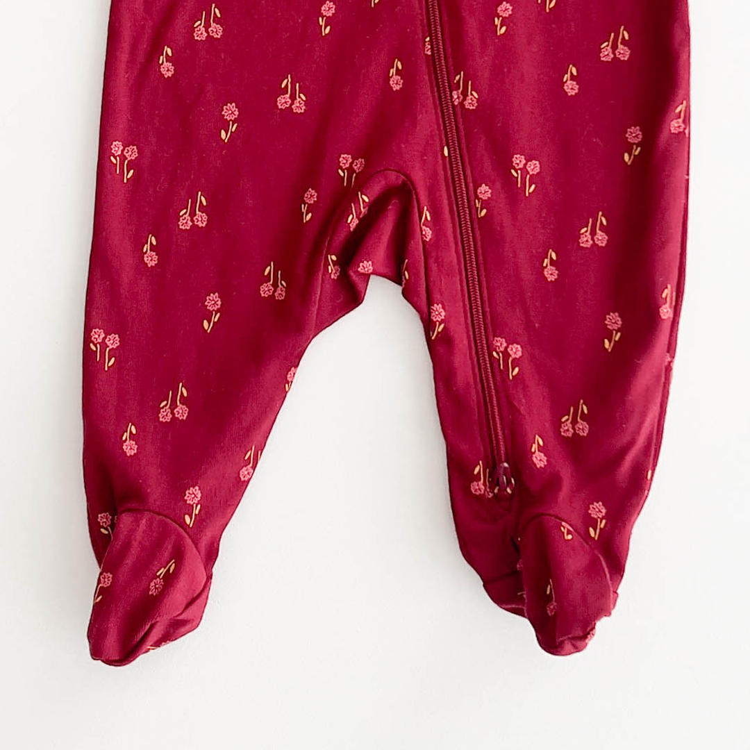 MAROON FLORAL PRINTED SLEEPSUIT