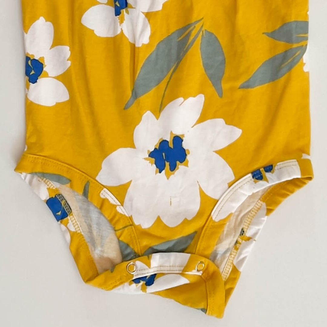 YELLOW FLORAL PRINTED ONESIE