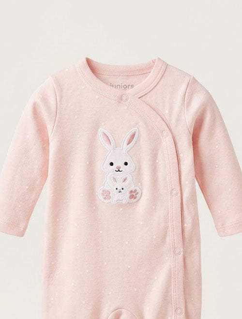 Pink bunny wrapover sleepsuit