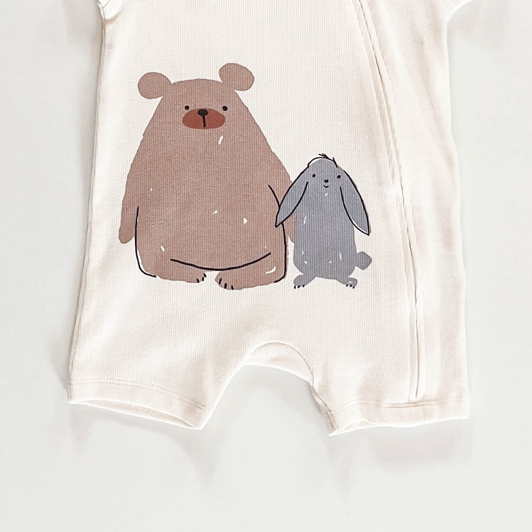 IVORY  PRINTED ZIP RIBBED JUMPSUIT