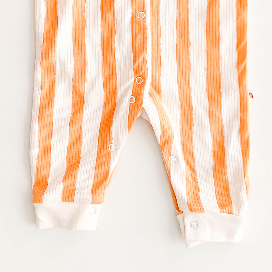 ORANGE WHITE STRIPES RIBBED ROMPER