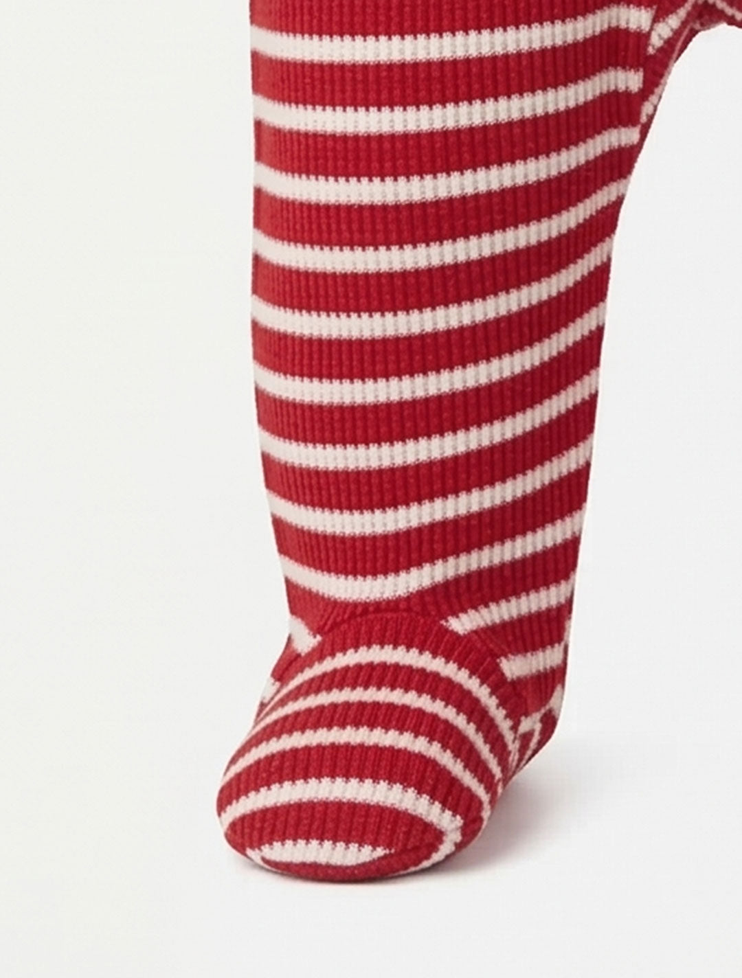 RED KNITTED STRIPED SLEEPSUIT
