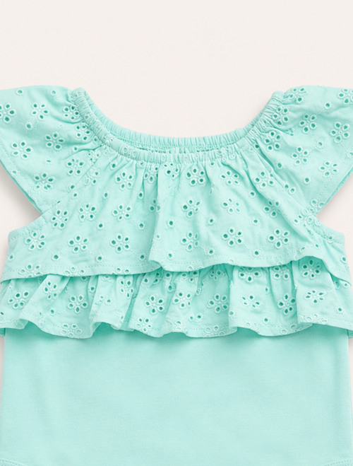 Aqua green ruffles onesie