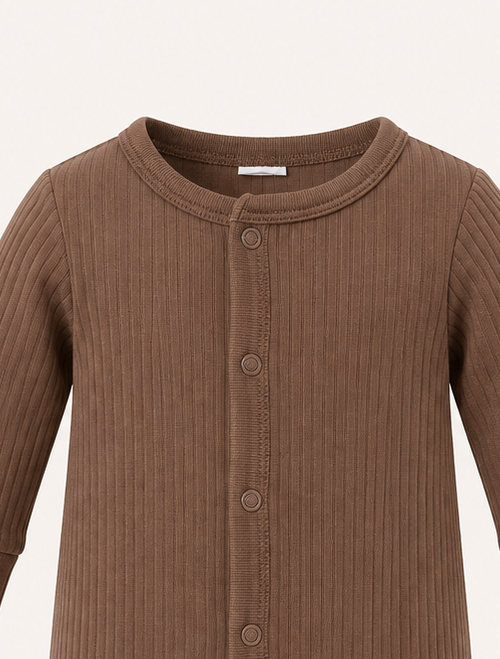 Brown ribbed button romper