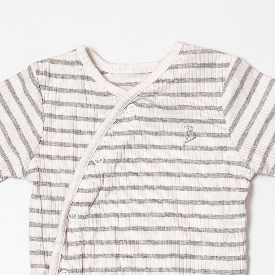 WHITE RIBBED STRIPES WRAPOVER ONESIE