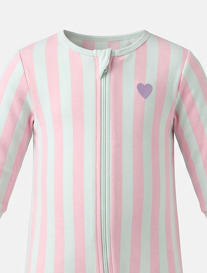 Green and pink stripes romper