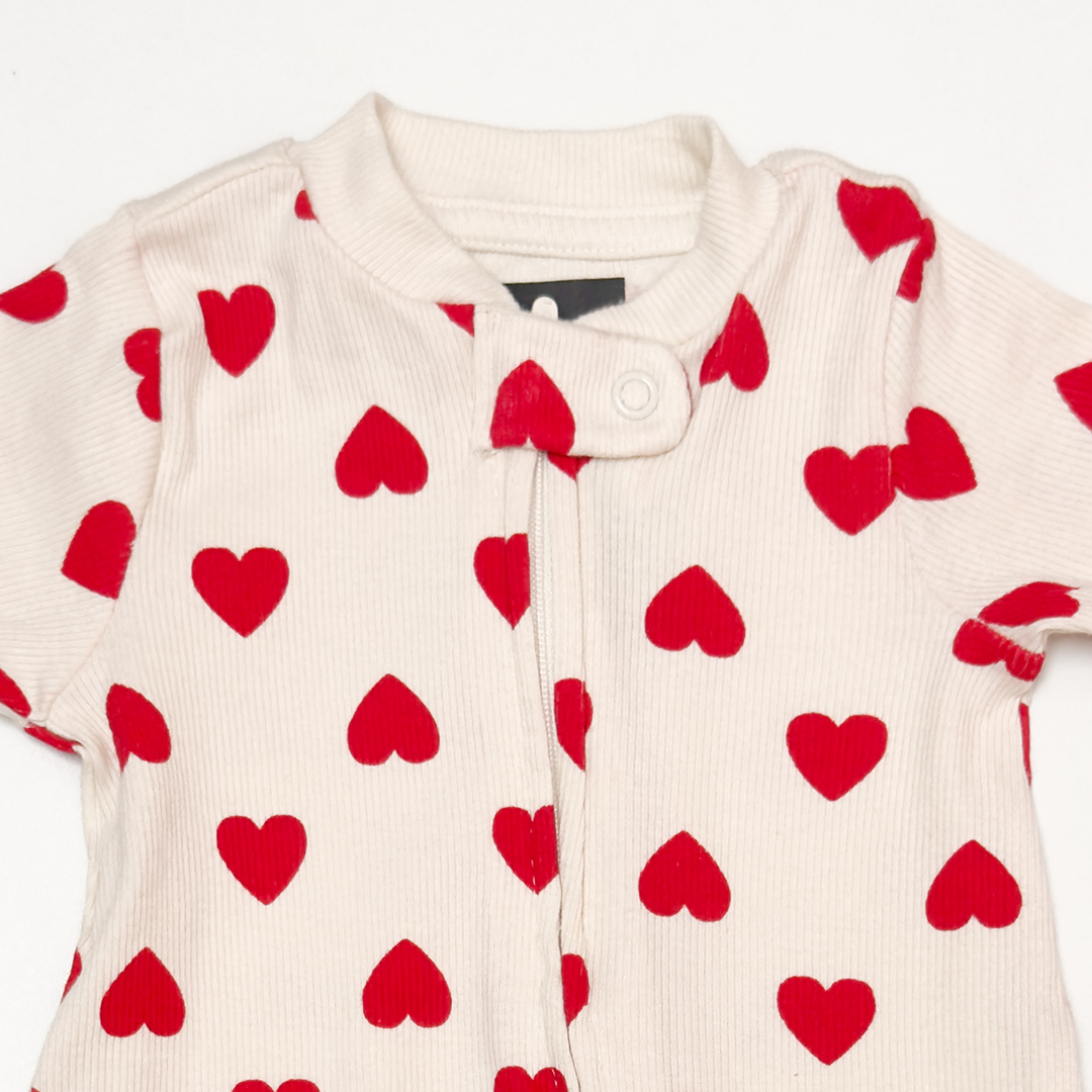 RED LOVE RIBBED ZIPPER SLEEPSUIT