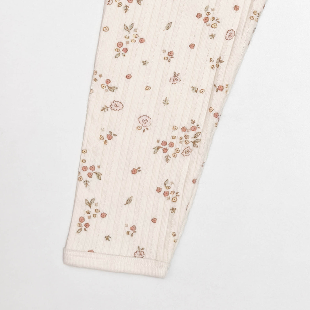 BEIGE FLORAL RIBBED PANTS