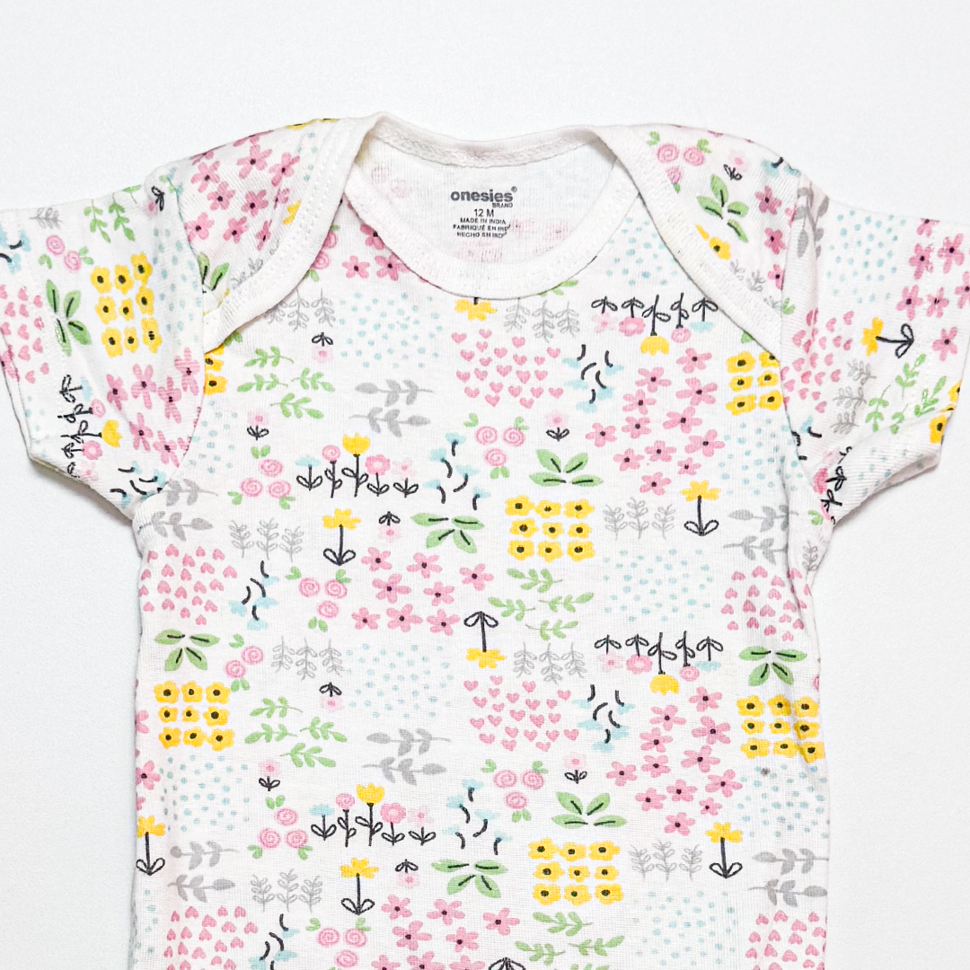 WHITE FLORAL PRINTED ONESIE