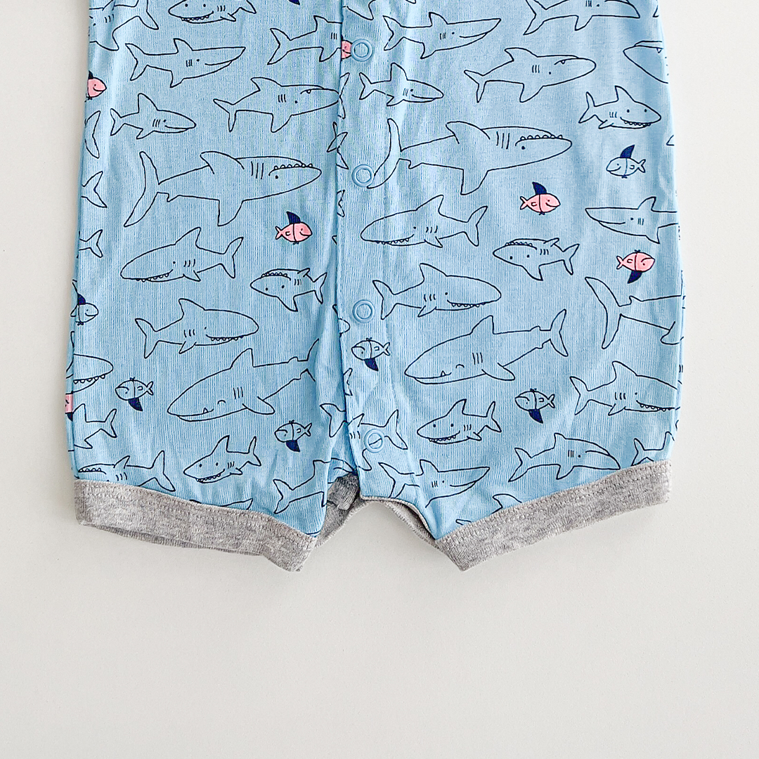 BLACK AND BLUE SHARK PRINTED JUMPSUIT