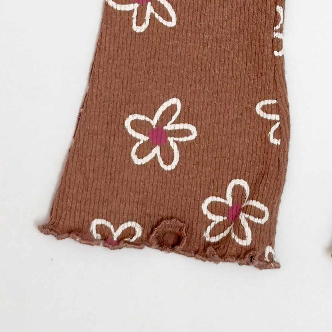 BROWN FLORAL RIBBED PANTS