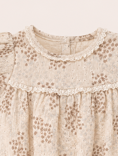 Beige floral fancy onesie
