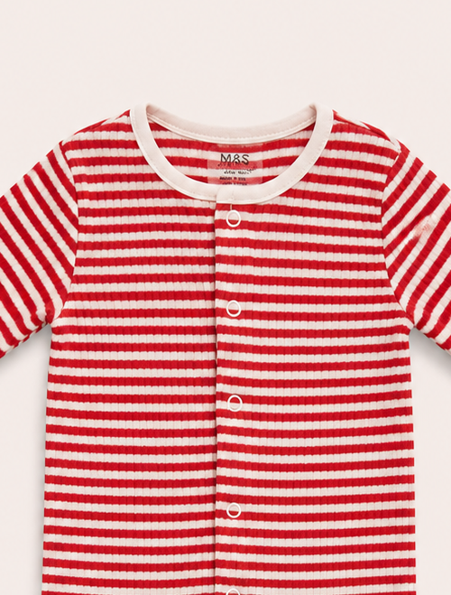 Red white striped ribbed sleepsuit