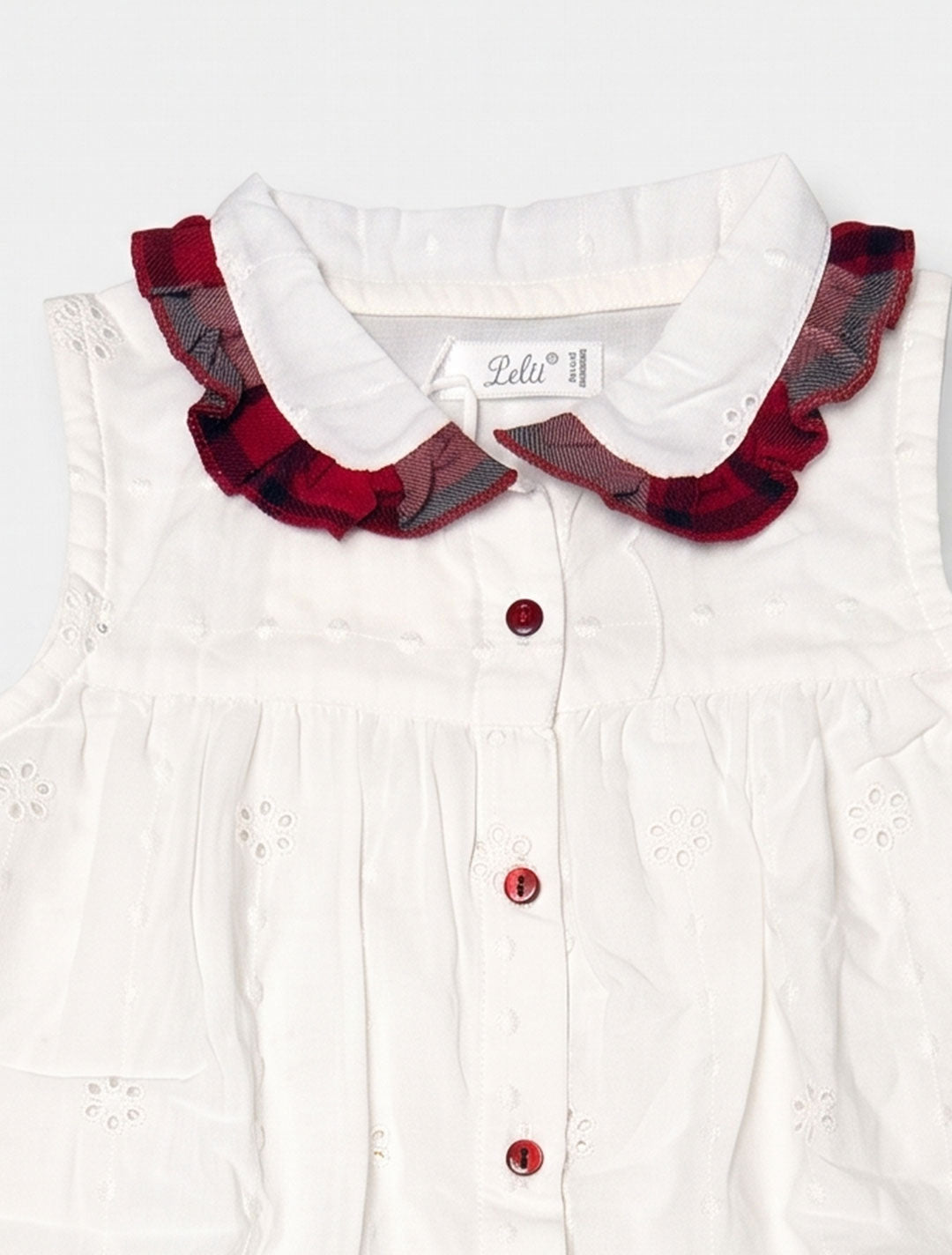 White hakkoba top and Red checkered shorts set
