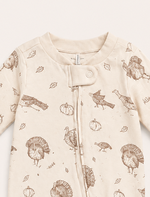 Beige zipper printed sleepsuit