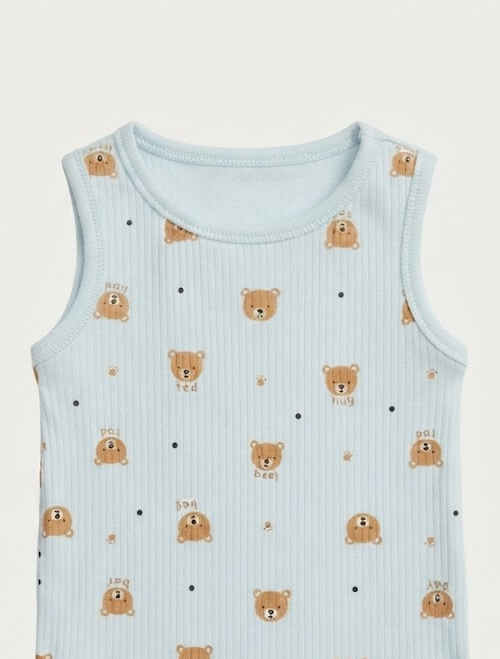 Blue ribbed bear onesie