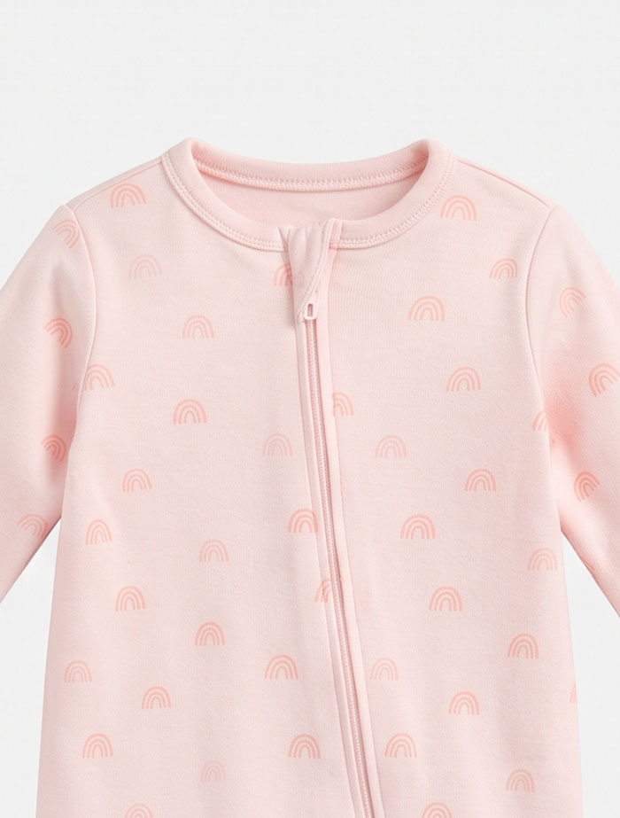 Pink ribbon zipper sleep suit