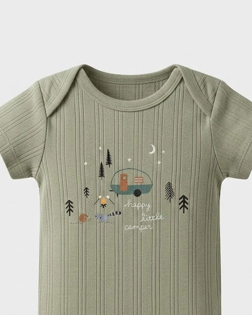 Sage green ribbed printed onesie