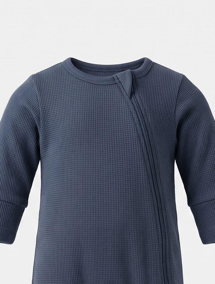 Blue knitted 2 way zipper sleep suit