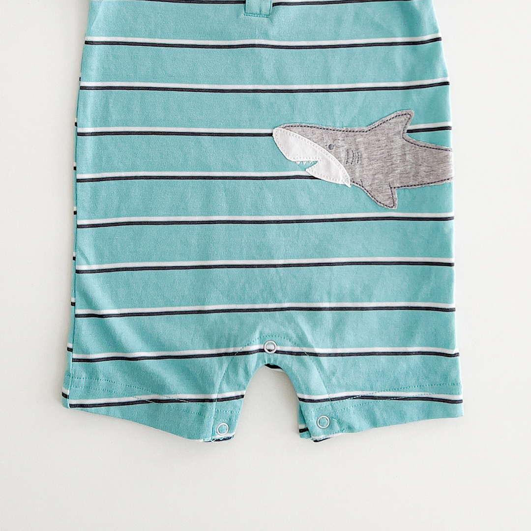 AQUA BLUE STRIPE SHARK JUMPSUIT
