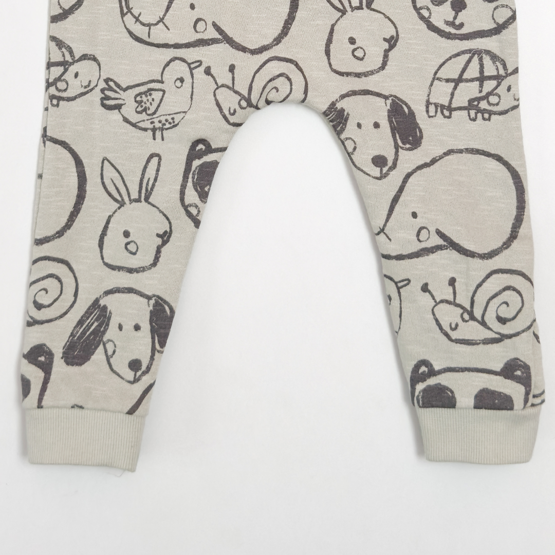 SAGE GREEN ANIMAL PRINTED DUNGAREE