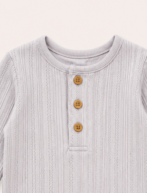Grey pointelle button onesie