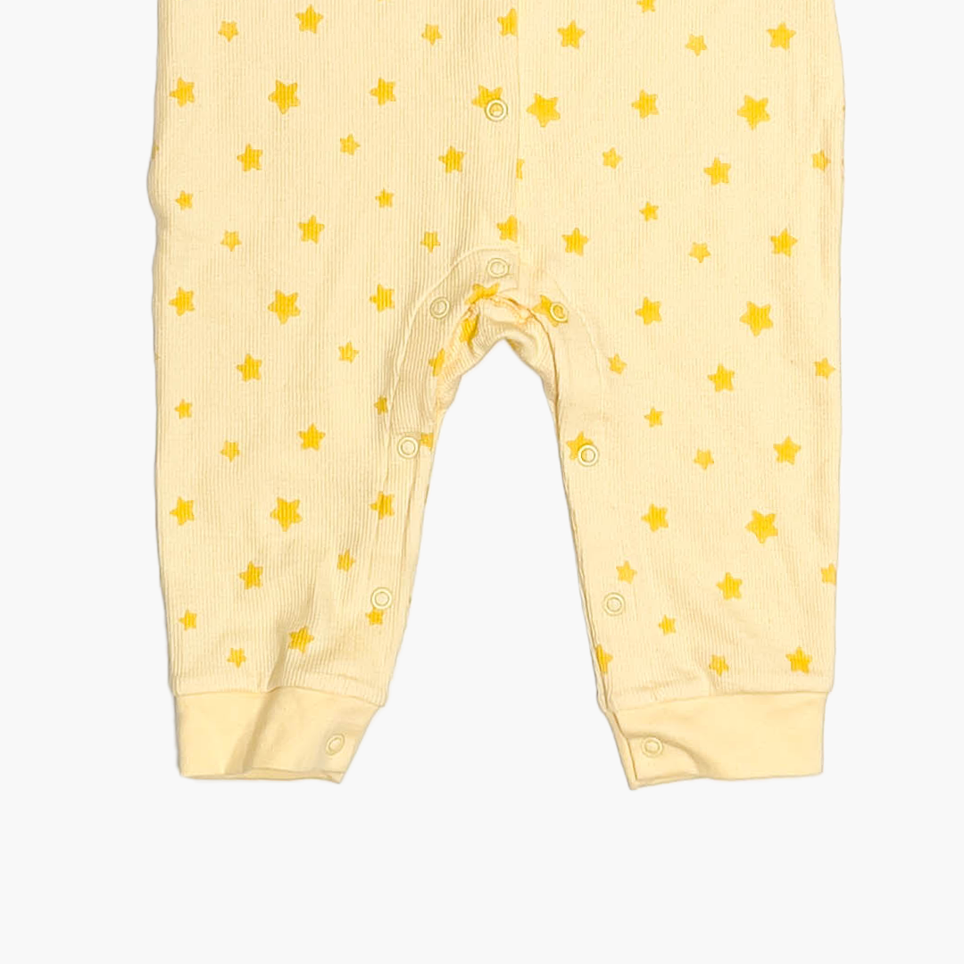 YELLOW STAR PRINTED RIBBED ROMPER