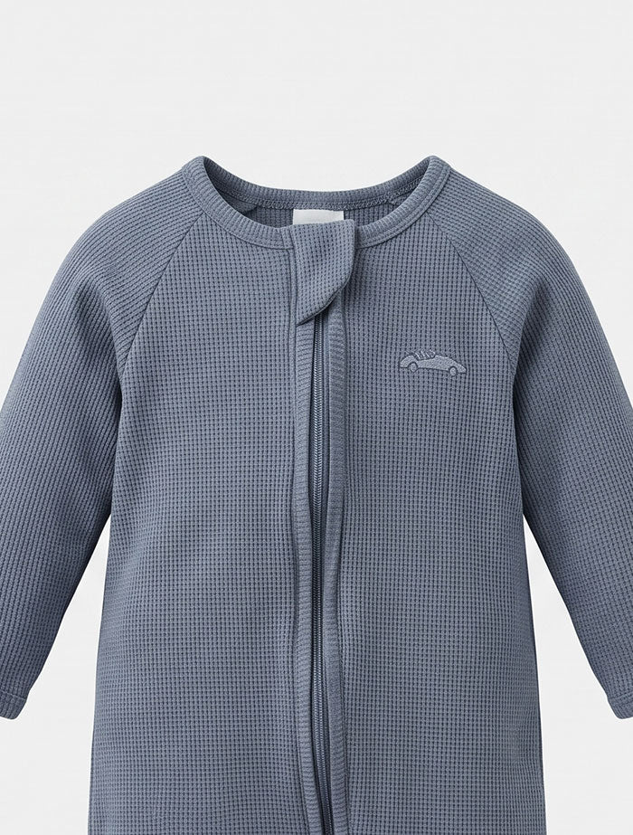 Blue knitted 2 way zipper sleepsuit